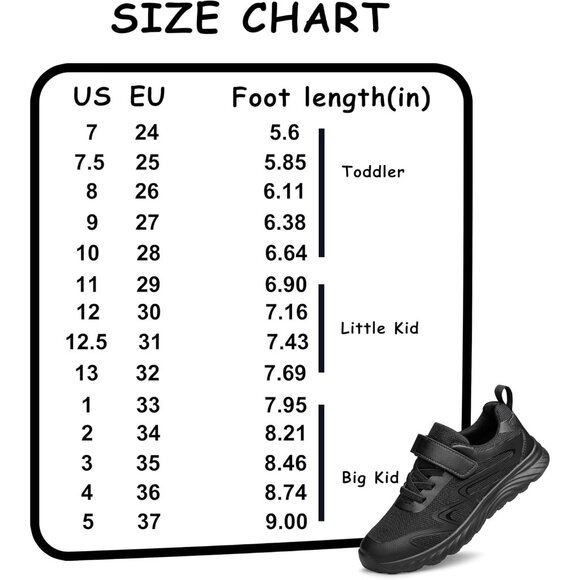 Kids All Black  Athletic Running   School Shoes Sneakers for Little Kid/Big Kid - Picture 2 of 6